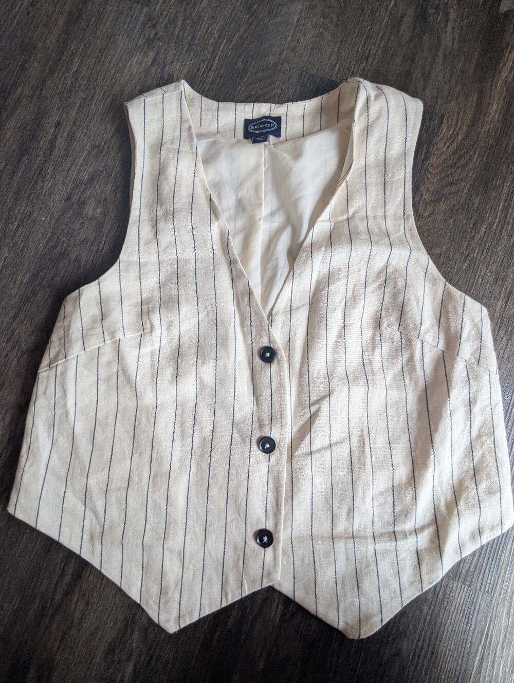 Scoop Cream Pinstripe Linen-Blend Vest Size Small